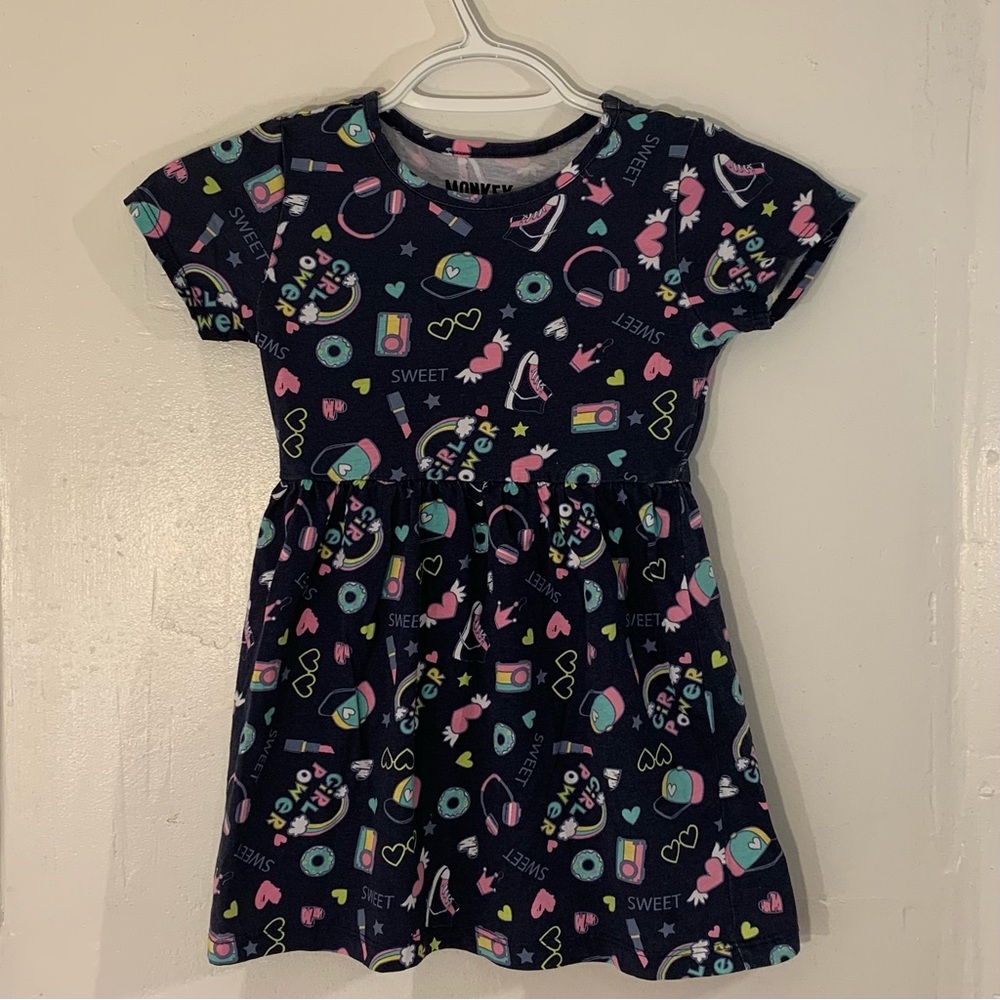 🎀 MONKEY BARS GIRLS SIZE 4 GIRLY ALL OVER GRAPHIC SUMMER DRESS 🎀